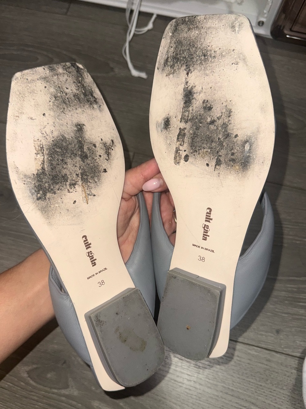 Cult Gaia Jasie Leather Thong Grey Slide Sandals Size 38 - Picture 4 of 7
